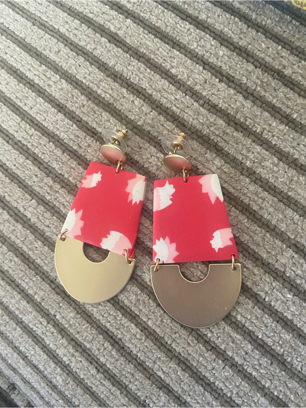 Red Floral Statement Drop Earrings - Unbranded